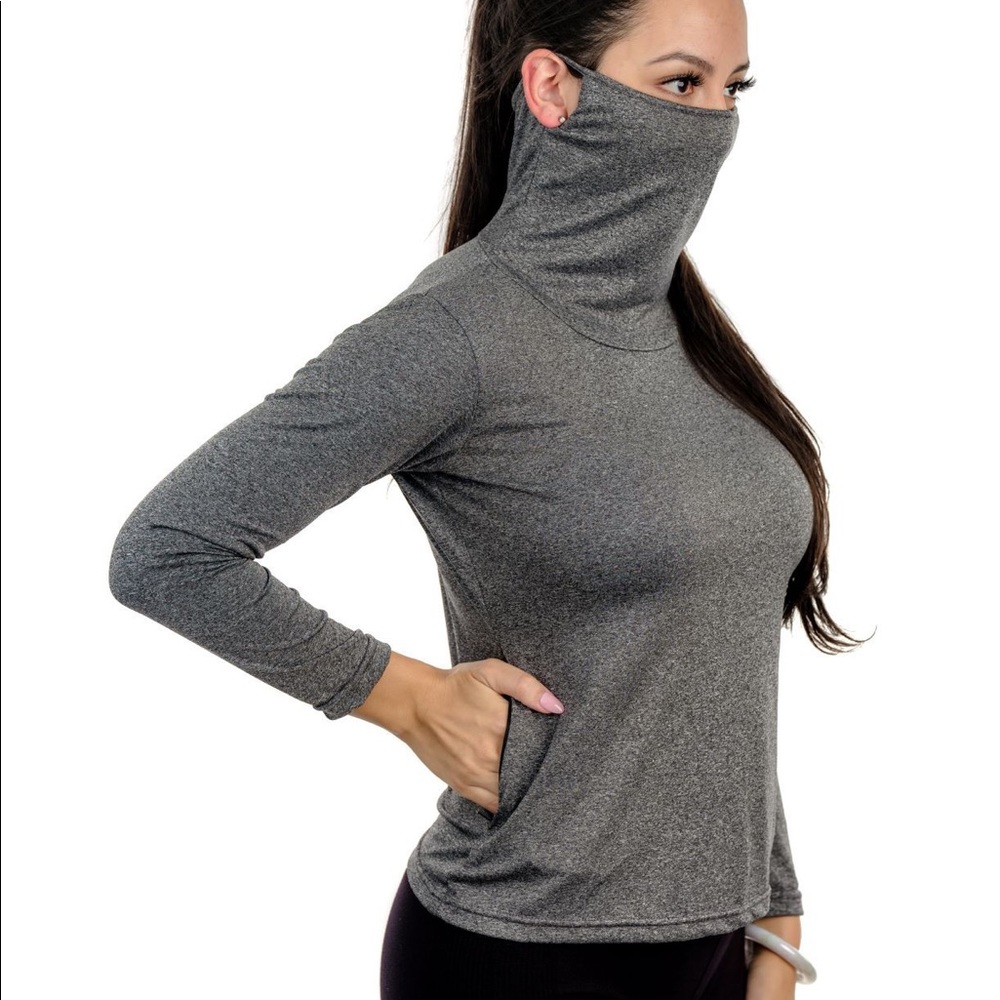 NEW Grey long sleeve shirt with built in mask